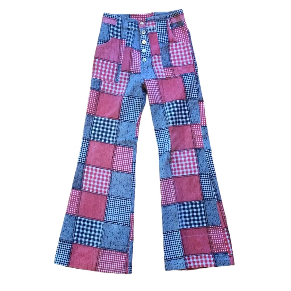 Vintage Handmade Patchwork Bell Bottom Jeans - image 3